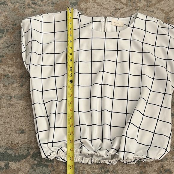 Melloday Women M Black white Plaid Pullover Top zipper detail in back size M - Picture 9 of 10